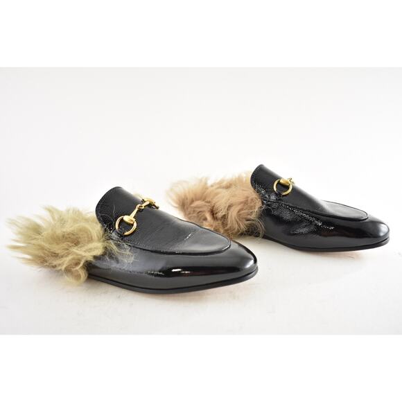 Gucci Princetown Black Patent Leather Fur Loafer Slide Slip Mule Slipper Flat 36 - Picture 4 of 14